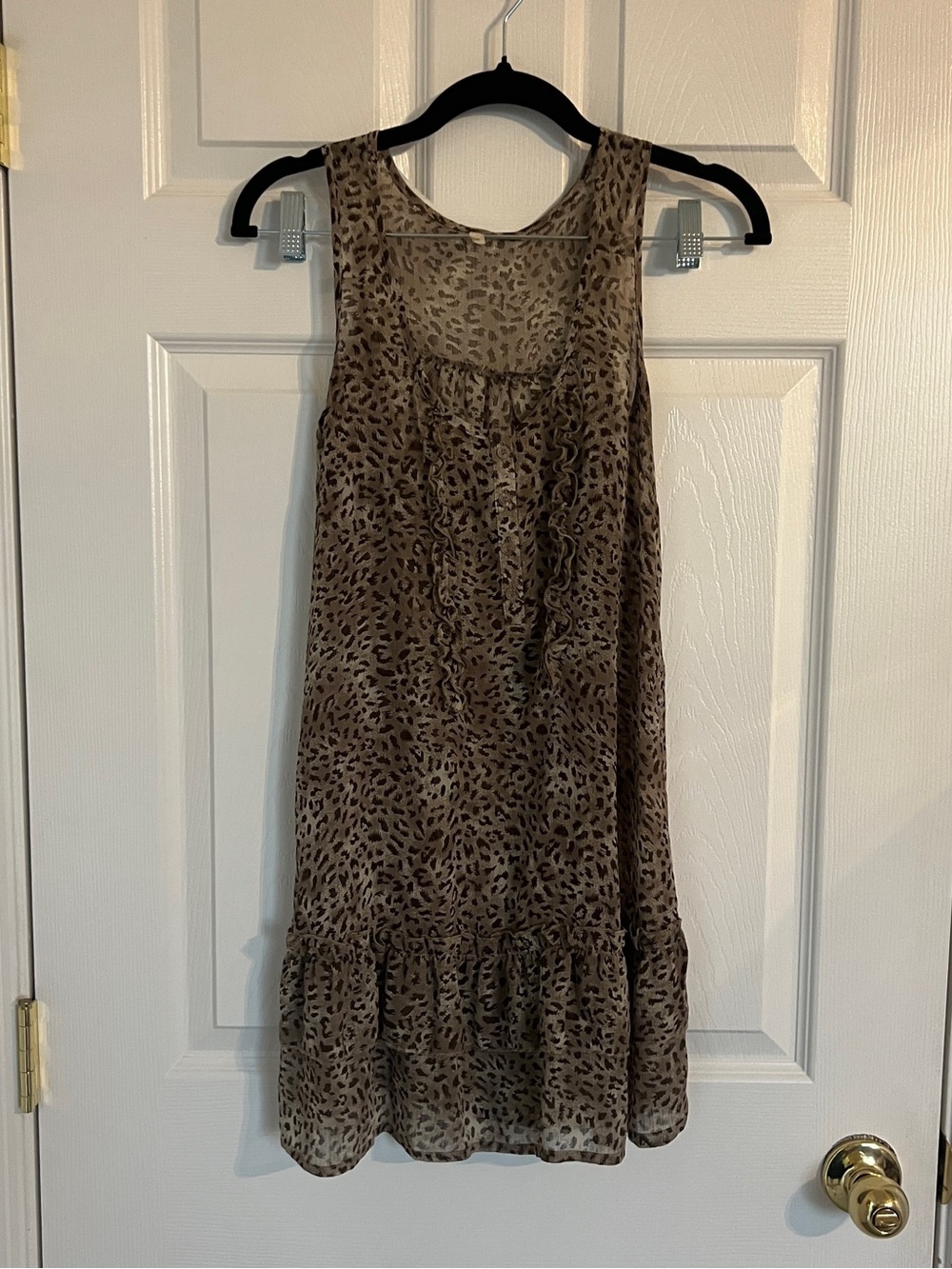 Leopard Print Ruffle‎ Tiered Babydoll Mini Dress